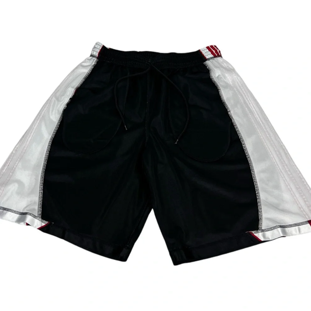 Adidas Mens XL Shorts Dazzle Shiny Y2K Basketball Pockets Black Red Striped - Picture 9 of 15